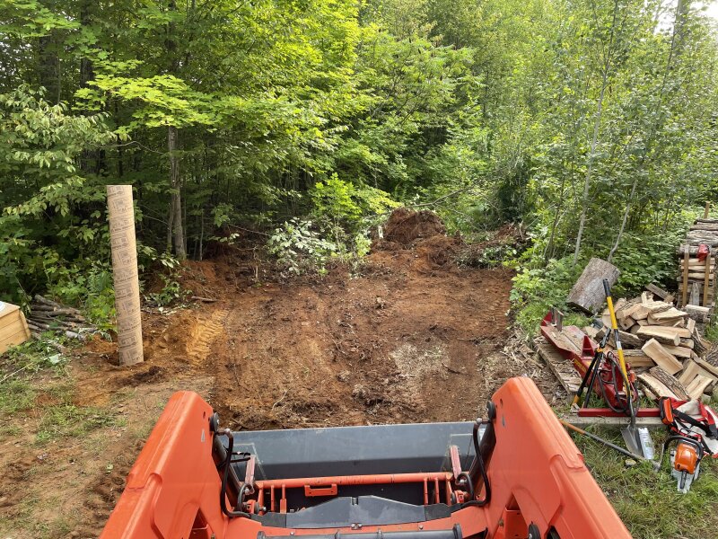 The view from the tractor’s operator station of the cleared area designated for the shed