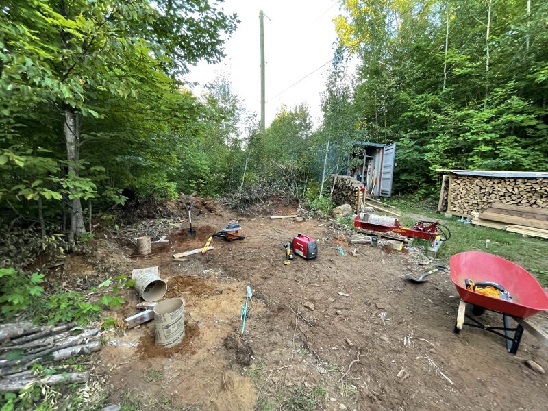 The build site with all rebar glued in and sonotubes installed & leveled over them